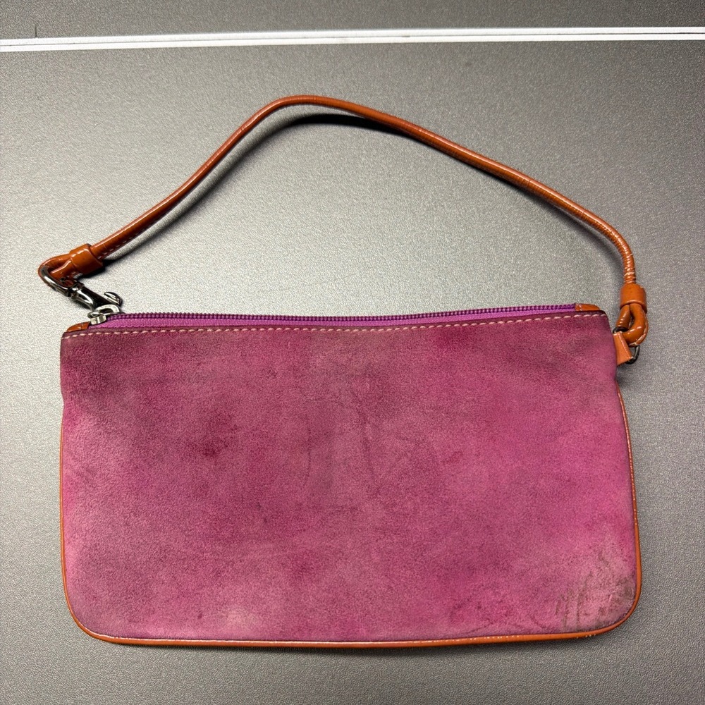 RARE VINTAGE Coach Pink Suede Leather Trim Buckle Zipper Wristlet Coin Wallet - Picture 4 of 9